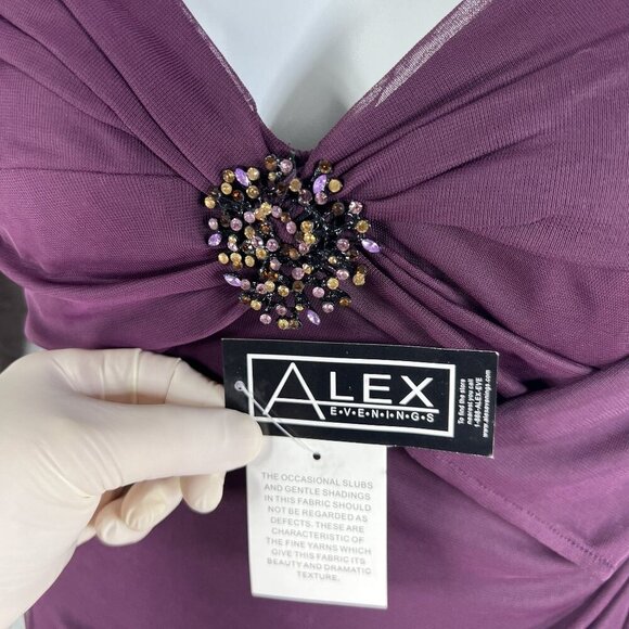 Alex Evenings Size 10 NWT Eggplant Dress Ruched Waist 3/4 Sleeves Sheer Wedding - Picture 15 of 16